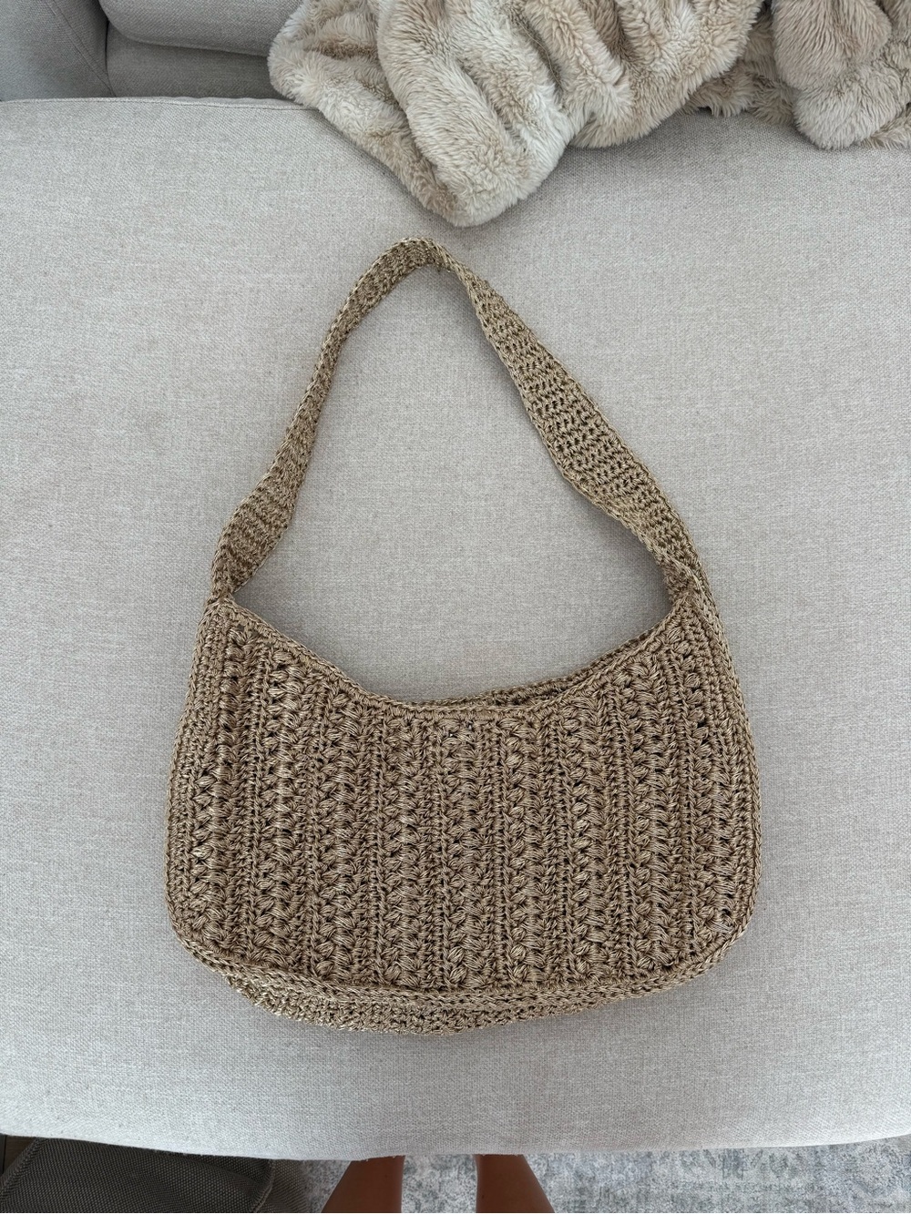 Gold Zara Woven Crochet Shoulder Bag